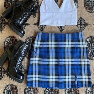 Blue Plaid Dina Skirt by Motel